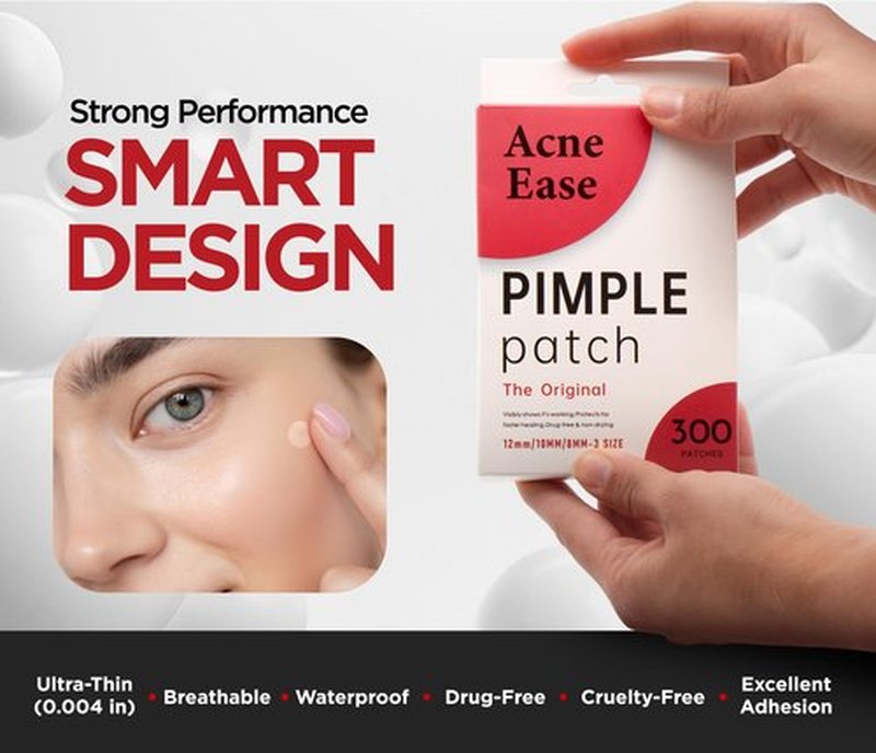 AcneEase Clear Pimple Patches with Ultra-Thin Hydrocolloid – 300 Cosmetic Zit Patches in 3 Sizes – Face Pimple Stickers for Daily Use