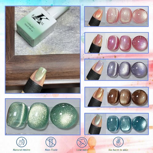 Cat Eye Gel Nail Polish Set, 6 Pcs Glitter Shimmer Cateye Gel with Magnet Soak Off UV LED Nail Cat Eye Polish Kit, Esmaltes Para Uñas En Gel Nail Art Salon DIY Home Manicure 10ML
