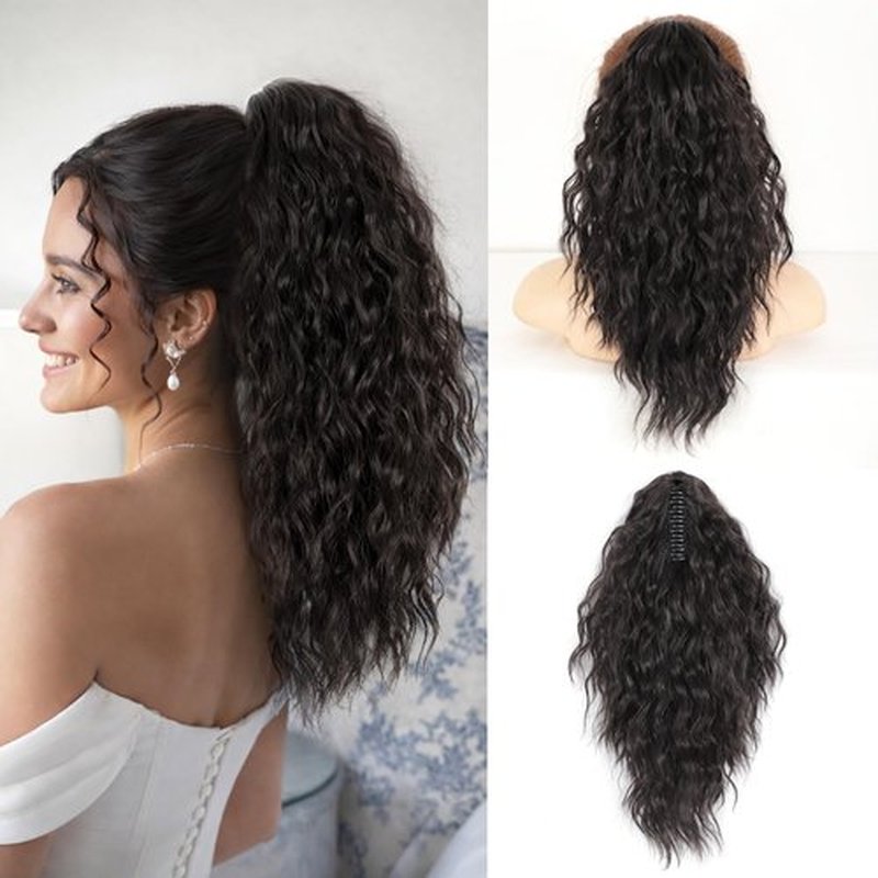 Isaic 18 Inch Claw Clip Ponytail Extension，Synthetic Ponytail Hair Extension for Thin Hair, Instant Volume Length, Natural Look, Easy Ponytail for Daily Wear（Black Brown）