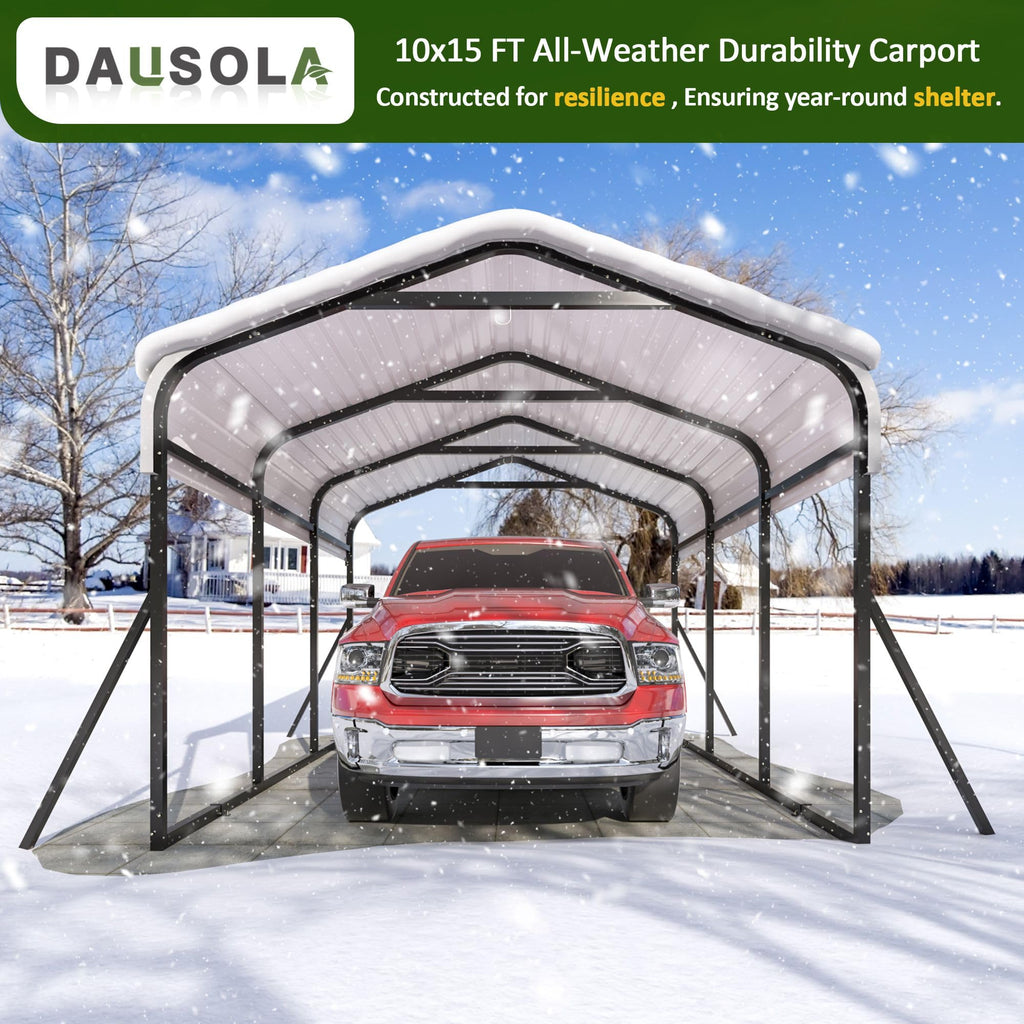 DAUSOLA 12x20 FT Metal Carport, Heavy Duty Carports Canopy with Updated Enhanced Base and Roof for All-Weather Use, Outdoor Galvanized Car Shelter, Car Port Garage for Car, Boats and Tractors, Grey