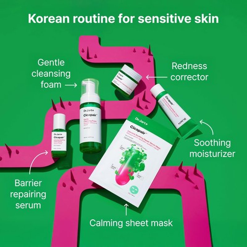 Dr.Jart+ Cicapair Sensitive Skin Serum Korean Face Mask for Redness with Centella Asiatica | Sheet Mask | Korean Skin Care, 5 Pack