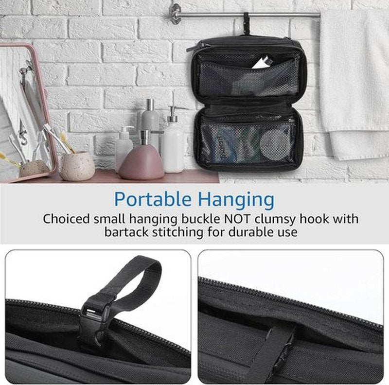 Purevave Men's Toiletry Travel Bag - Compact Waterproof Dopp Kit | Black Hanging Wash Pouch