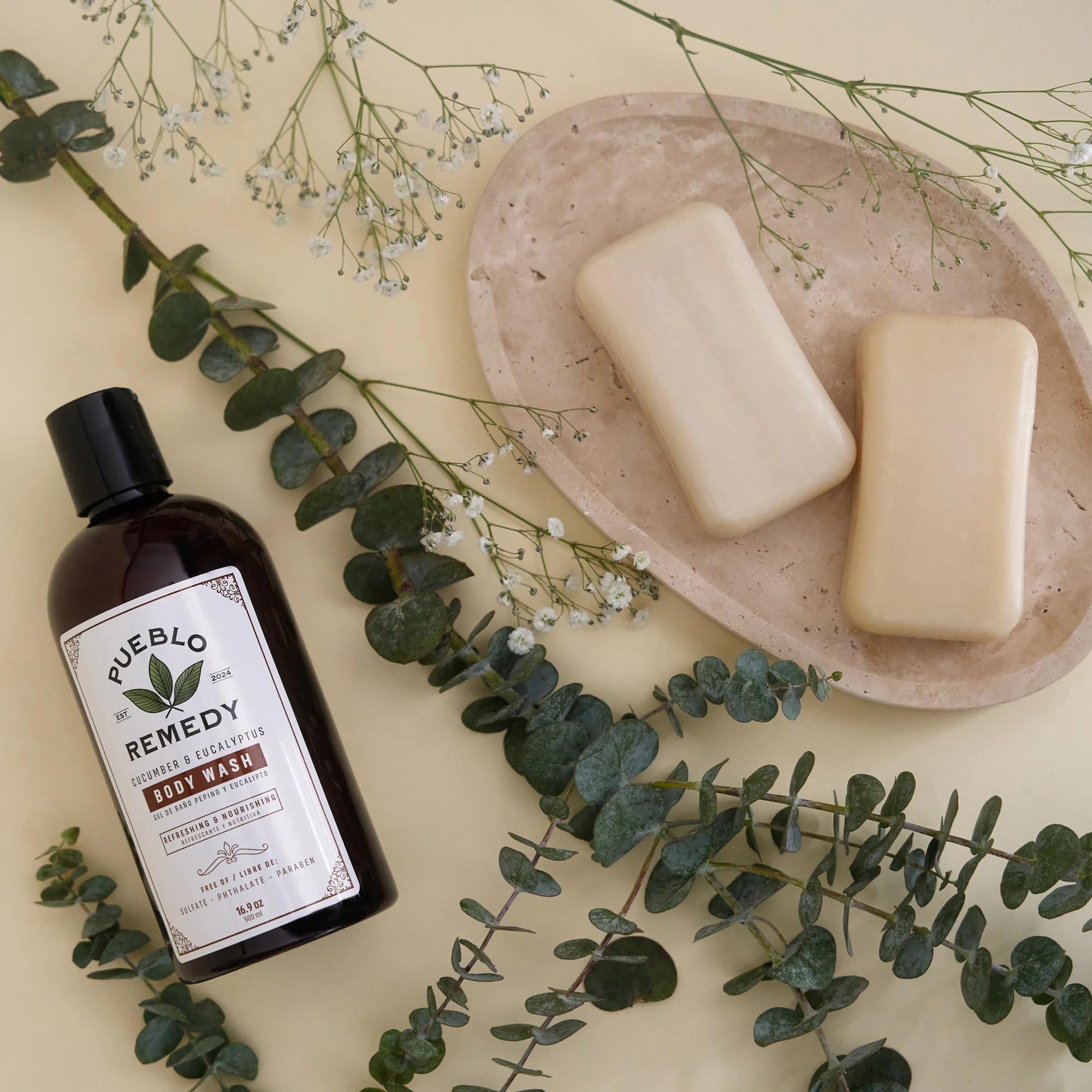 Pueblo Remedy Bar Soap, Cucumber & Eucalyptus – Gentle & Nourishing Skin Cleanser for Hands, Body & Face Care, Vegan & Cruelty-Free, 5 Oz