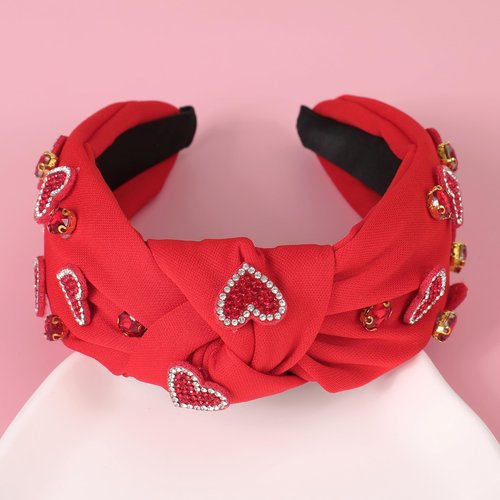 Gmmidea Valentine’s Day Heart Headband Rhinestone Beaded Galentines Headband for Women Girls Crystal Heart Knotted Hairband Cute Holiday Valentines Costume Head Band Party Decor