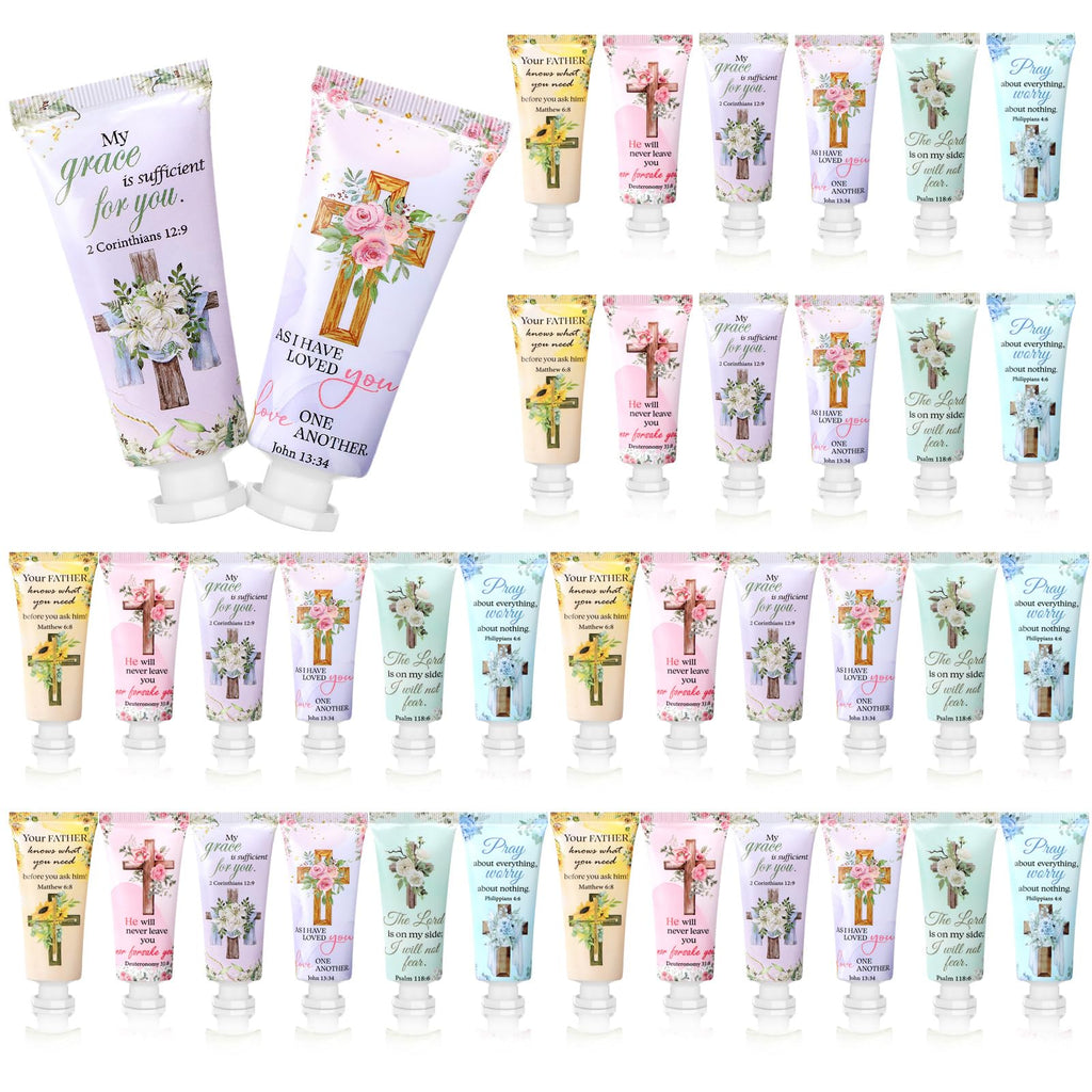 Heigble 36 Pcs Christian Hand Cream Mothers Church Gifts Bulk for Women Travel Size Teacher Bible Verse Cross Faith Party Favors Religious Scripture Hand Lotion for Sunday Prayer Church Mom Teacher