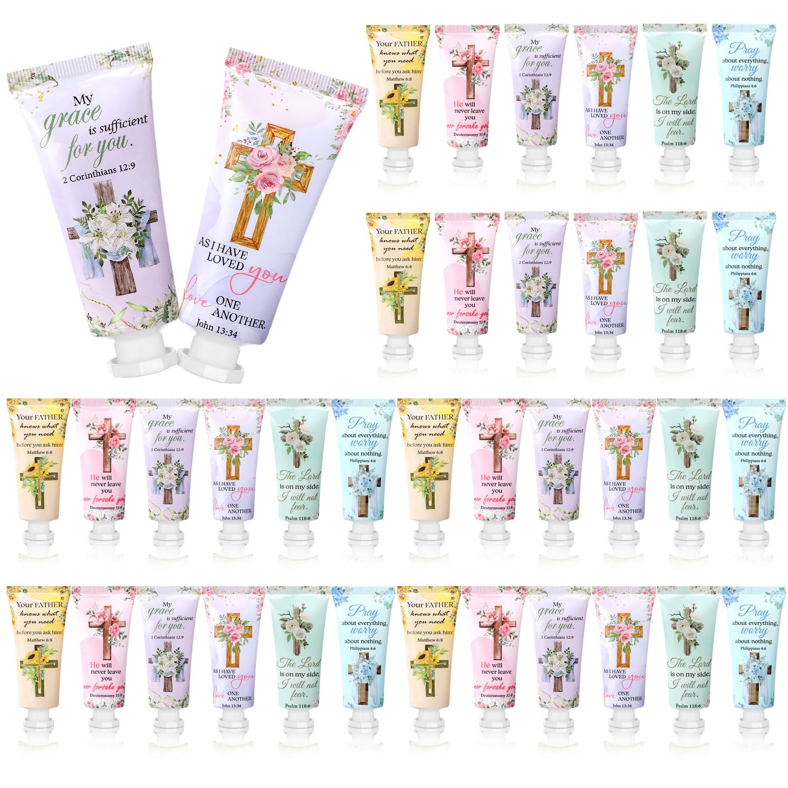 Heigble 36 Pcs Christian Hand Cream Mothers Church Gifts Bulk for Women Travel Size Teacher Bible Verse Cross Faith Party Favors Religious Scripture Hand Lotion for Sunday Prayer Church Mom Teacher