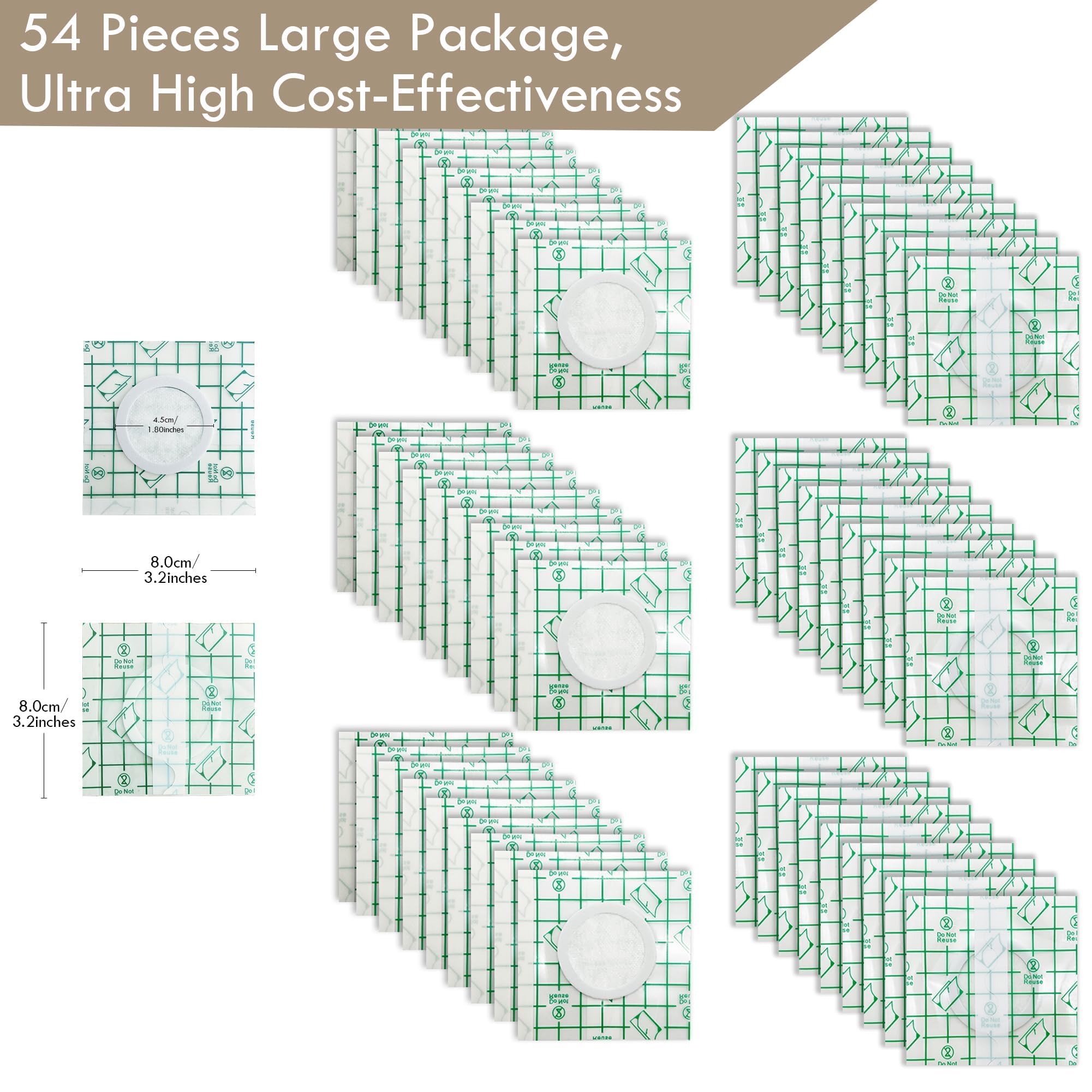 54Pack Castor Oil Belly Button Patches – 3.2"x3.2" Ultra-Thin Waterproof No-Wash Anti-Leak Castor Oil Pack Wrap, Skin-Friendly PU Film Patches for Belly Button Care & Wellness (Oil Not Included)