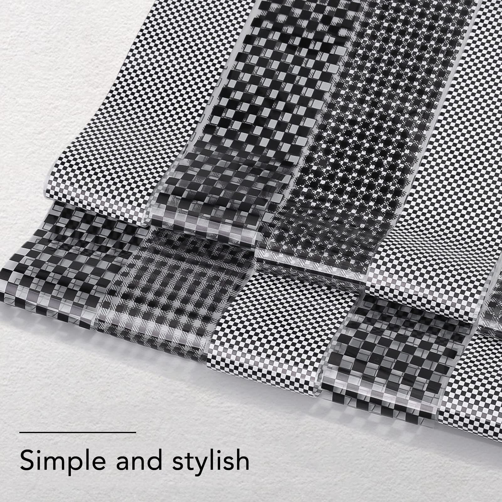 FILFEEL 1 Box Nail Foil Transfer Stickers Decals, Print Black White Plaid Nail Art Sticker, DIY Nail Art Design Tool Stickers Decals Decorations Acrylic Nails Supplies for Home and Nail Salon