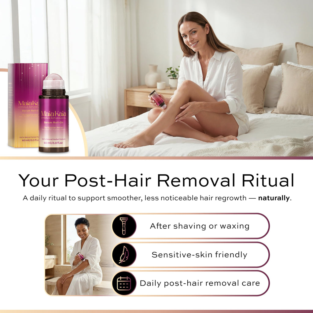 Cyperus Rotundus Oil Serum Roll-On with Rose Quartz, Targeted Post-Hair Removal Care, Helps skin feel smoother after hair removal, Non-Greasy, 60 ml