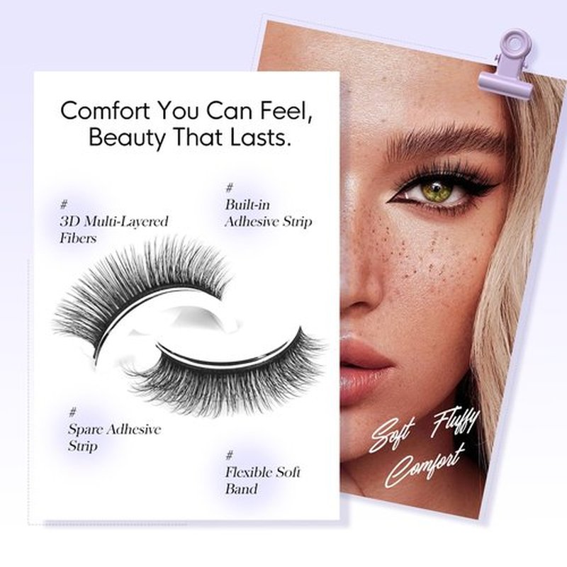 BEYELIAN Self Adhesive Eyelashes Natural Look Pre-glued Lashes No Glue Needed Lashes Cat Eye Lashes Press On Eyelashes Reusable Self Adhesive Lashes 5 Pairs (HX58)