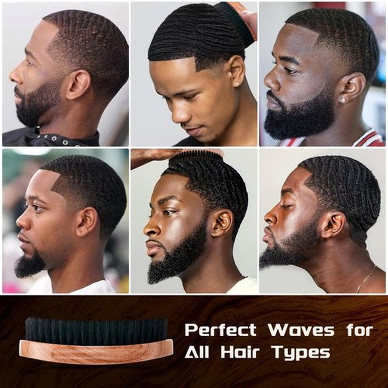 360 Curved Wave Brush For Men & Beard - Soft Hard Palm Wave Hair Brushes Wave Styler Great for Wolfing - Made with Beech Mix Nature Boar Bristle Brush for Barbers & Daily Use Black Hair (Coffee)