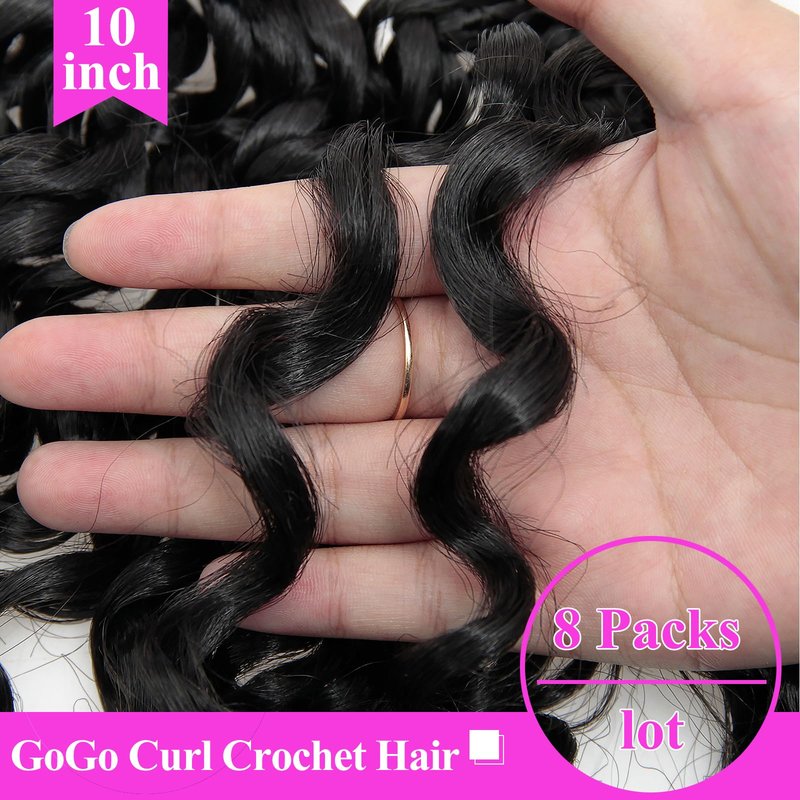 XSASLYET 10 Inch Pre Looped Crochet Hair for Black Women–Gogo Curl Curly Crochet Hair with Deep/Water/Ocean Wave Texture, Lightweight Synthetic Hair, Easy Install, Natural Look (8 Packs, 1B)