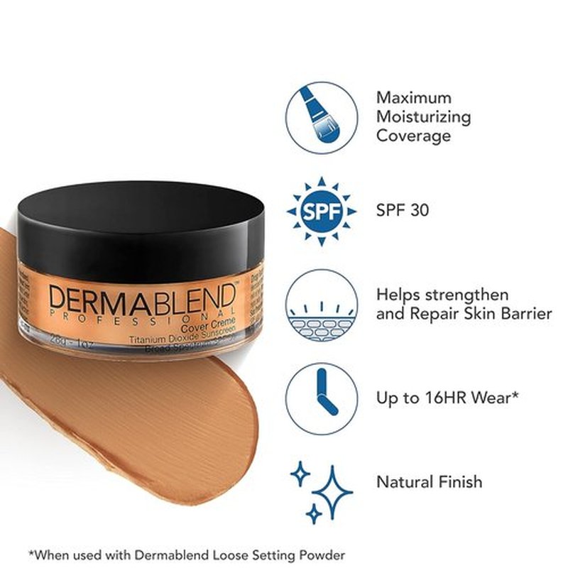 Dermablend Cover Crème Foundation - Full Coverage Hydrating Makeup with SPF 30 | 1 OZ for Dark Circles & Blemishes