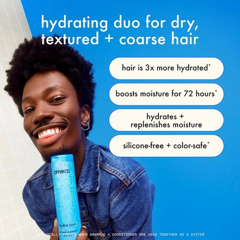 Amika Hydro Rush Intense Moisture Conditioner - Hydrating Formula with Hyaluronic Acid