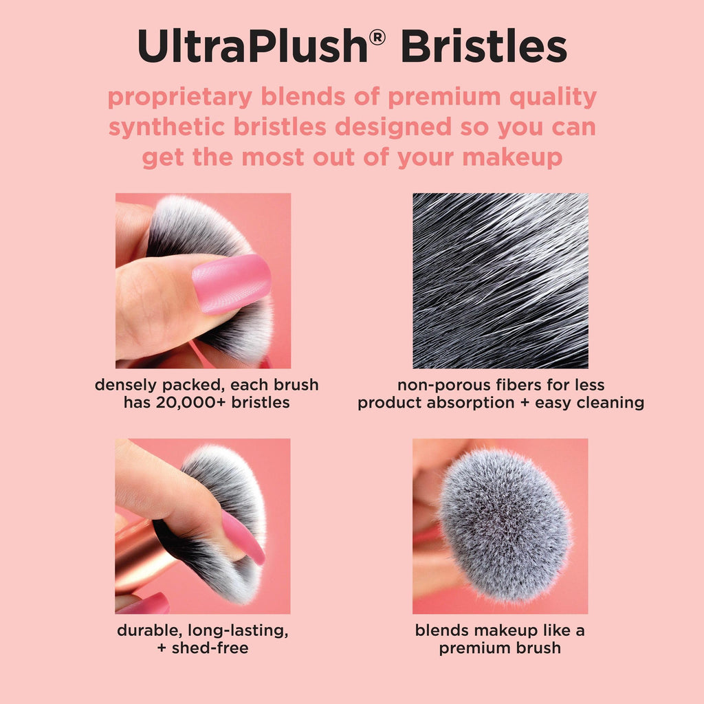 Real Techniques Vivid Escape Glow-To-Go Travel Makeup Brush 6 Piece Set, Mini Size Makeup Brushes for Eyeshadow, Concealer, Contour, & Blush, Includes Mirror Cosmetic Case, Cruelty-Free & Vegan