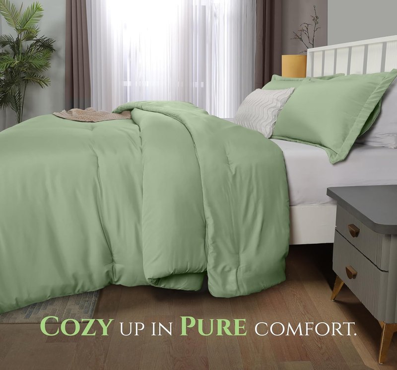 Utopia Bedding Queen Comforter Set - 3 Piece Sage Green Down Alternative | Soft & Cozy (88 x 88 in)