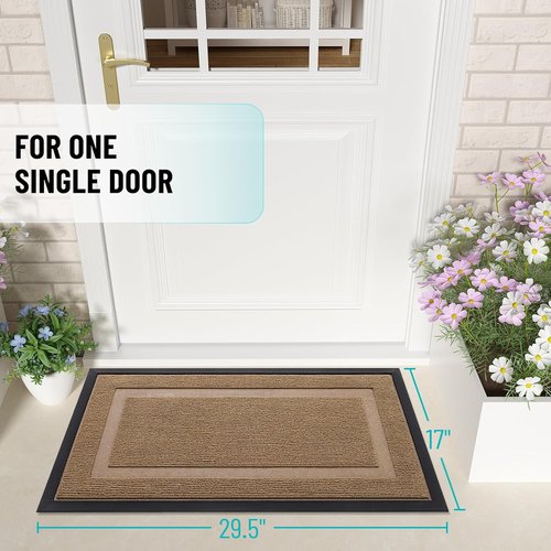 OLANLY Waterproof Front Door Mat - All-Season Indoor/Outdoor Doormat, Easy Clean, 29.5x17, Light Brown