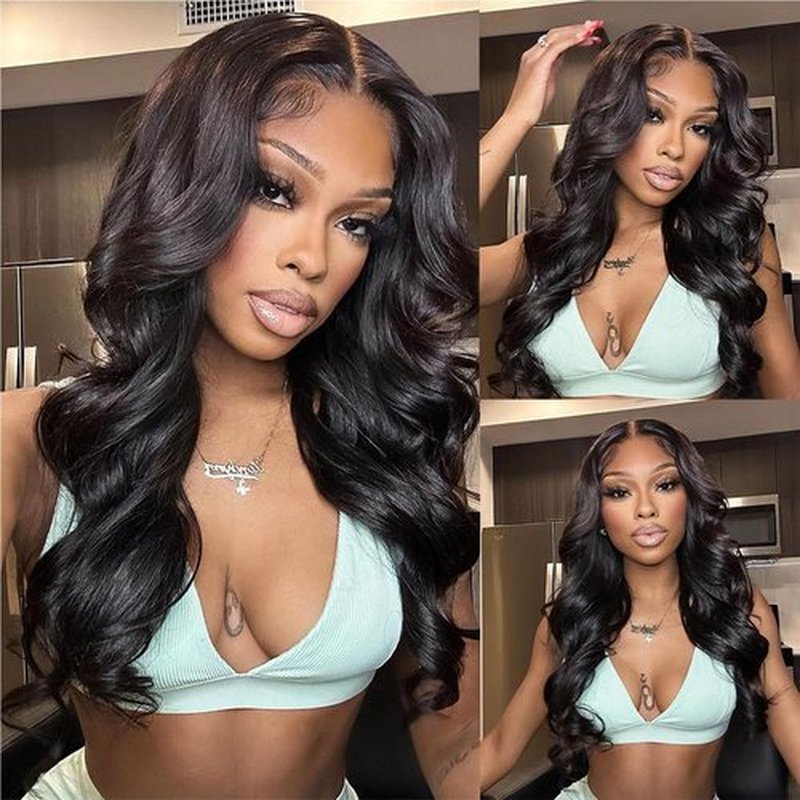 jcoolo V Part Wig Human Hair Body Wave Upgrade U Part Human Hair Wig With Adjustable Drawstring 200% Density V Shape Clip In Half Wig For Women 18 Inch
