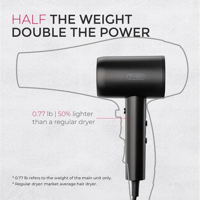 TYMO Diffuser Hair Dryer - 300 Million Ionic Blow Dryer with Comb Attachment for Curly Hair | Lightweight & Travel-Friendly, Black
