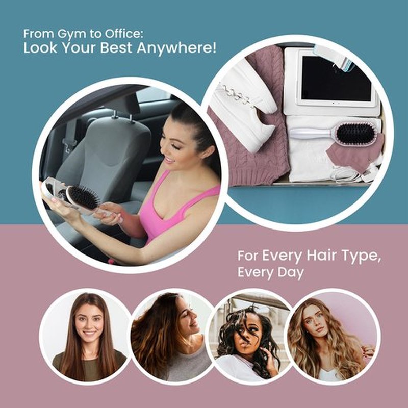 PAK Travel Hair Brush with 30 Hair Accessories for Girls Included - Built in Strorage - Boar And Nylon Bristle - Anti-Static Paddle Travel Brush by BeautyHak