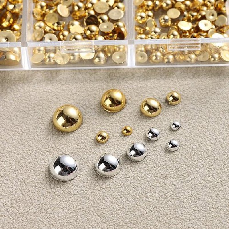 Nail Charms Jewels Manicure Kit with Pickup Pencil and Tweezers, Flatback Rhinestones and Flatback Sliver & Glod Half Round Beads Nail Gems for Nail Art Face Makeup and Manicure Decor