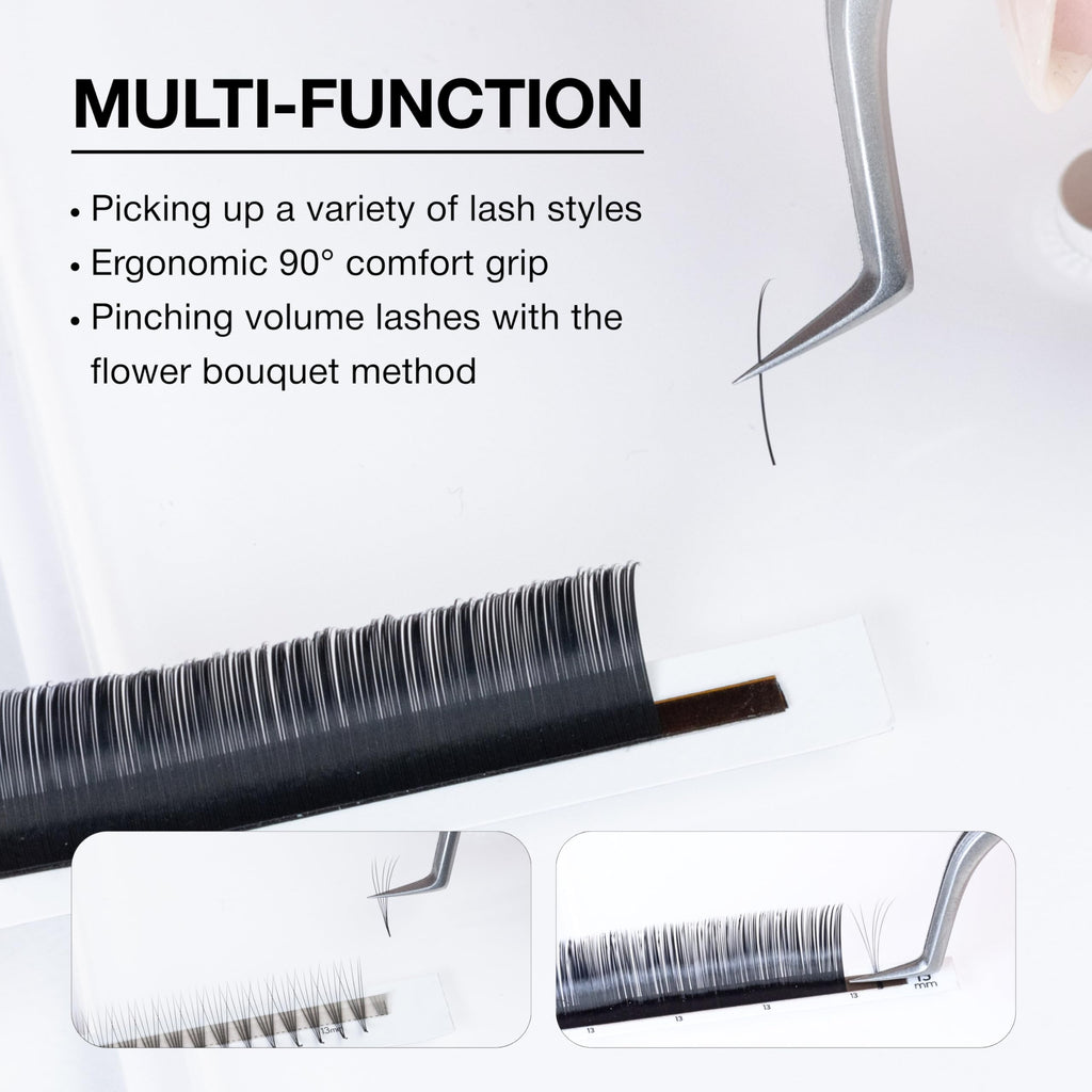 Curacoro Lash Tweezers for Eyelash Extensions - LashSmith 90° Tweezer for Easy Fan, Promade Fan & Multi-layered Lashes