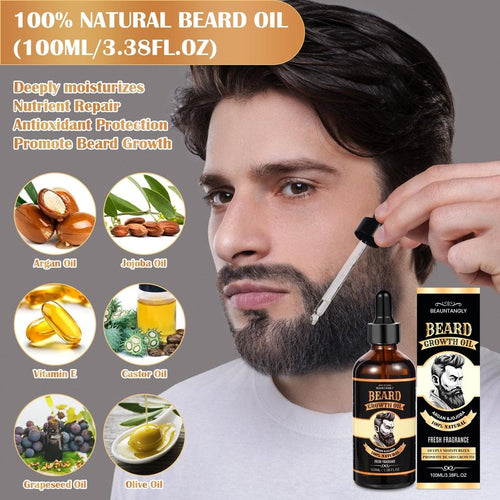 2 PACK Beard Growth Oil for Men, 100% Natural Beard Oil with Argan Oil, Jojoba Oil, Castor Oil - 6.76 FL/200ML Fresh Fragrance Beard Conditioner Softens, Nourishes,Strengthens, Promotes Beard Growth