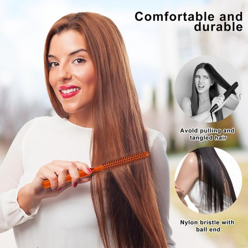 Mini Quiff Roller Brushes, 2 PCS Portable Curling Brushes with Wooden Handle and Nylon Bristles for Blow Drying, Styling Short or Thin Hair