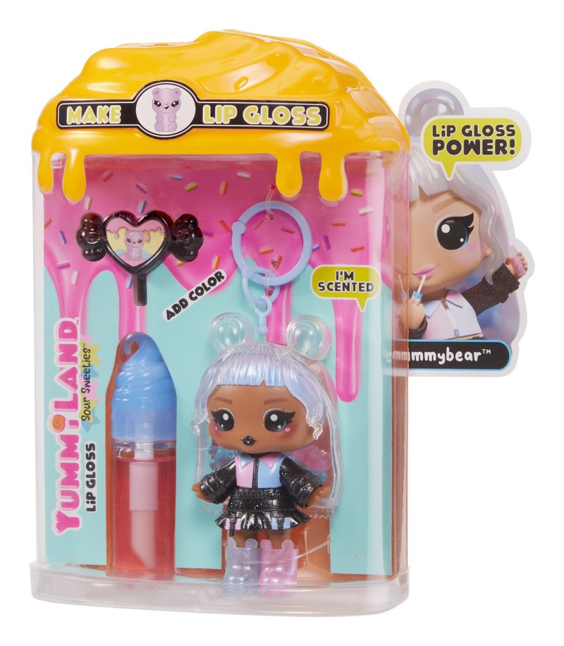Yummiland Lip Gloss Doll: Sour Sweeties - Gabi Gummybear Includes DIY Lip Gloss + Removable Keychain, Cosmetic Play, Collectible, Ages 4+