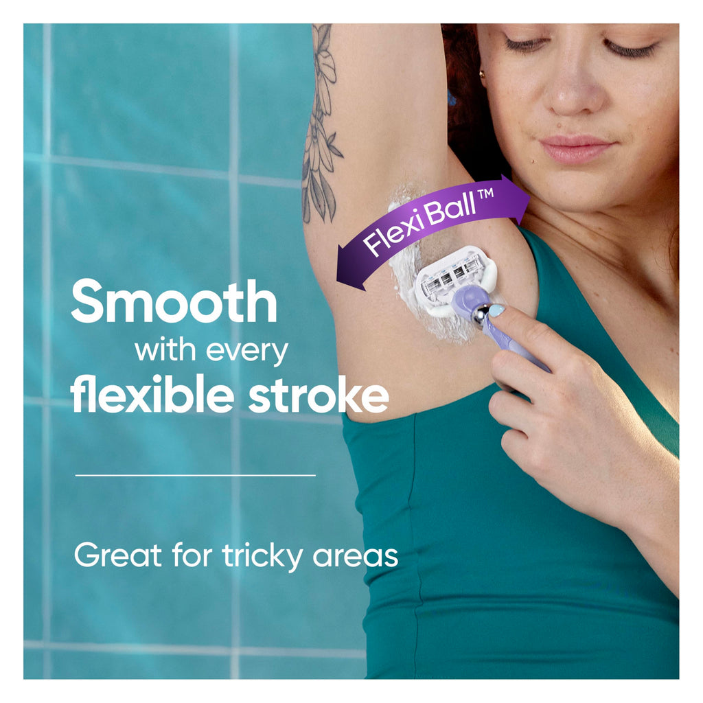 Gillette Venus Razor for Women, Extra Smooth Contour, Includes 1 Reusable Razor Handle + 4 Count 5-Bladed Razor Refills, with Flexiball Pivoting Handle and Shower Holder