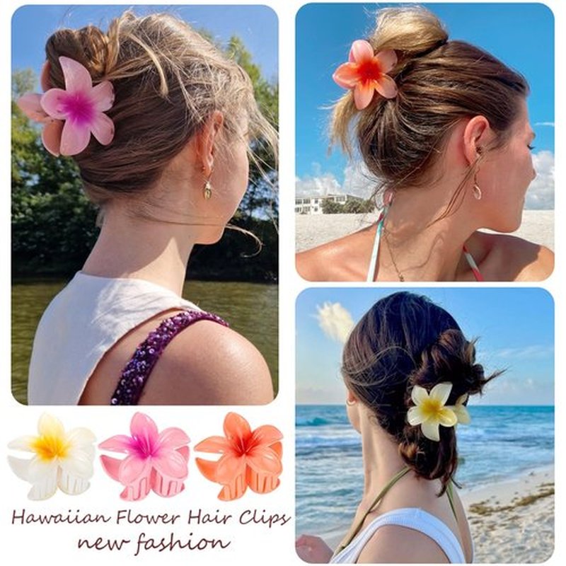 Flower Hair Clips for Women 6 Pack Hawaiian Flower Clips Plumeria Claw Clips for Thin Hair Preppy Claw Clip for Thick Hair Hibiscus Hair Accessories for Girls