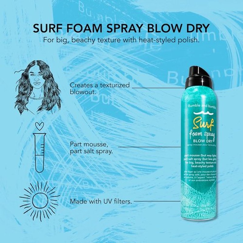 Bumble and bumble. Surf Foam Spray - Lightweight Volume Mousse for Beachy Texture & Hold | UV Protection | 4 Oz