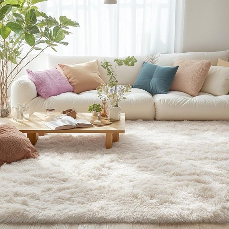 OLANLY Area Rug - Soft Fluffy Shaggy Design for Living Room & Bedroom | Machine Washable Ivory Carpet