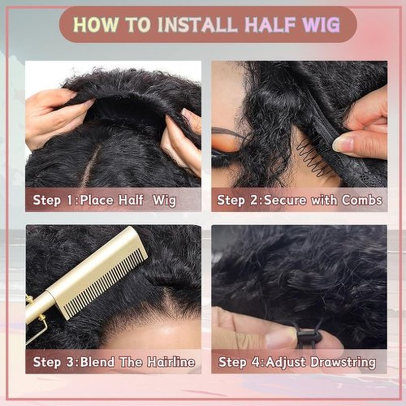 Pinketer Deep Wave Half Wig Human Hair 24inch Wear and Go Glueless Curly Wig 200% Density 3 In 1 Seamless Flip Over Drawstring No Headband Wig for Black Women Beginner Friendly Natural Color