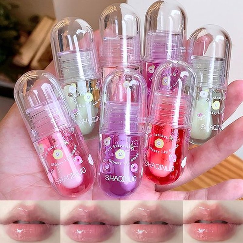 DENESTUP 4 Pcs Lip Gloss Oil Set, Fruit Flavored Lip Gloss Set Cute Lip Jelly Hydrating Lip Make-Up for Women, Party Gift, Non-toxic