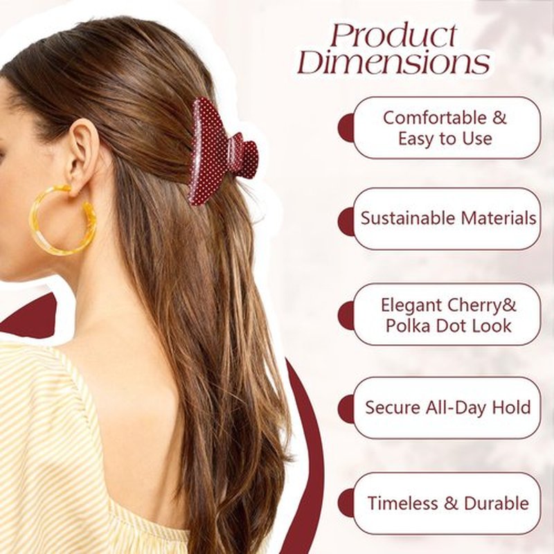 2 Pack Hair Claw Clips for Women, Polka Dots Claw Clips, Recycled Acrylic Strong Hold Claw Clips for Thick Thin Hair, Eco-Friendly, Easy Updo for Work, Active Lifestyle, Valentine's Day Gifts