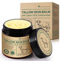 ZIXAOK 100% Grass-Fed Tallow, Organic Castor & Frankincense Oil Face Balm - Age-Defying Moisturizer for Sensitive & Dry Skin, Repairs Skin Barrier, Handmade for Face & Body, 4.2oz