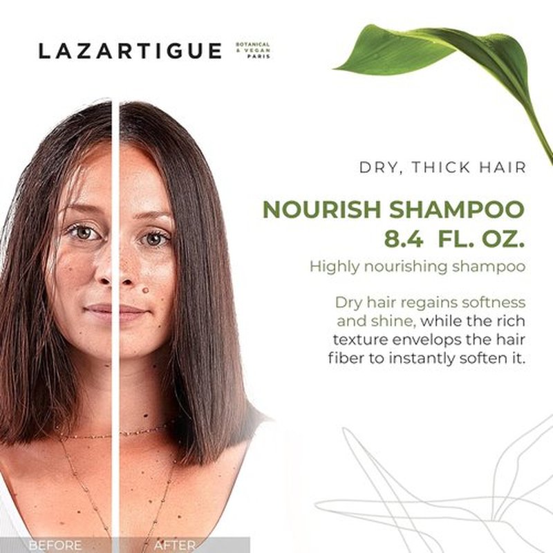Lazartigue Nourish Shampoo - Intense Hydration with Shea & Babassu Butters | Vegan & Sulfate-Free, 8.4 Fl Oz