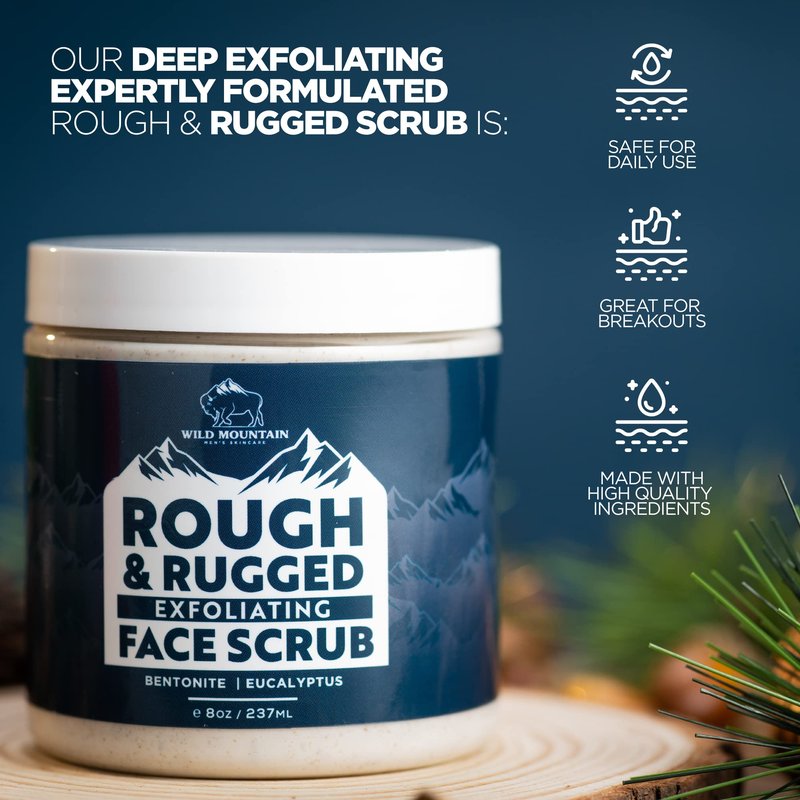 Wild Mountain Rough & Rugged Face Scrub - Micodermabrasion Mens Facial Exfoliator, Face Wash