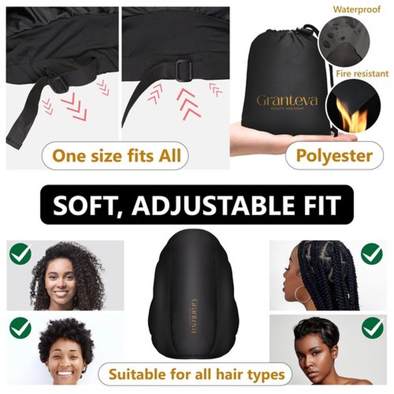 Large Hooded Hair Dryer Bonnet Attachment w/Integrated Headband - Reduces Heat Exposure Around Ears & Neck - Enhanced Size for Use with Rollers, Speeds Up Drying Time, Deep Conditioning at Home