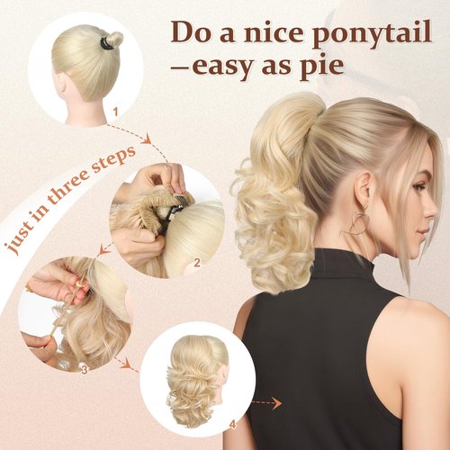 Flufymooz Ponytail Extension, 14 Inch Short Drawstring Ponytail Hair Extension for Women, Soft Synthetic Pony Tails Hairpiece for Women (Chocolate Brown with Medium Blonde)