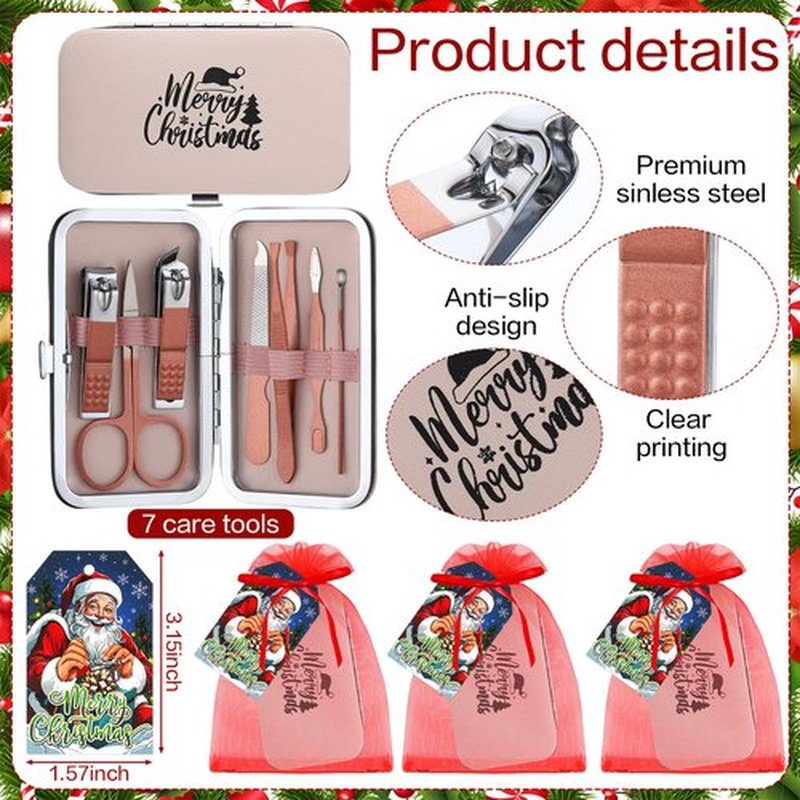 Lanties 12 Set Christmas Manicure Set Bulk Christmas Stocking Stuffers Women Nail Clippers Pedicure Kit 7 In1 Travel Stainless Steel Grooming Kits Funny Xmas Gifts for Employees Office Coworkers