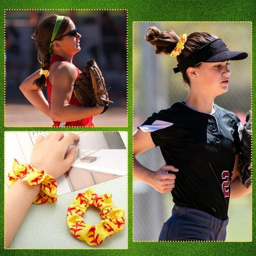 24 Pcs Softball Scrunchies Yellow Softball Party Favors Bulk Hair Ties Satin Hair Scrunchies Soccer Gifts for Team Accessories Sport Lovers Player and Teams Sports Hairbands Ponytail Holders