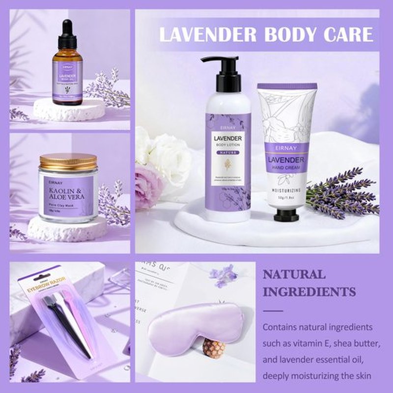 EIRNAY Valentines Day Gifts for Women, Spa Gifts Basket for Women, 21pcs Lavender Bath and Body Gift Basket, Self Care Gifts, Facial Skin Care Set, Birthday Gifts for Mom, Wife, Girlfriend, Sister