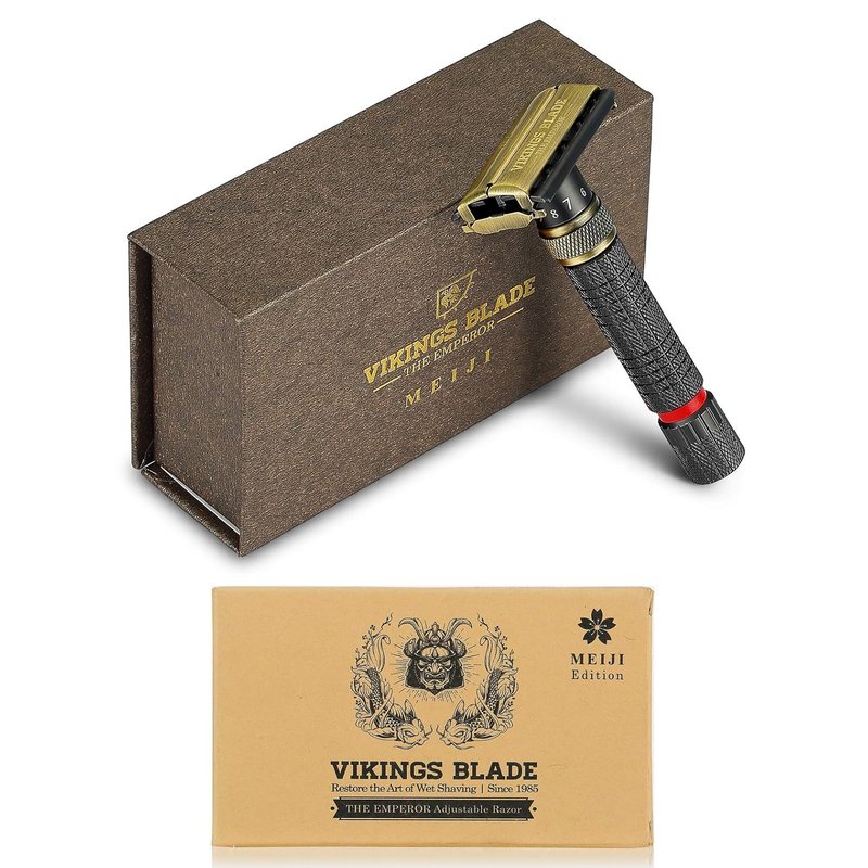VIKINGS BLADE Adjustable Double Edge Safety Razor - Eco-Friendly & Reusable with Luxury Case | The Emperor “Meiji”