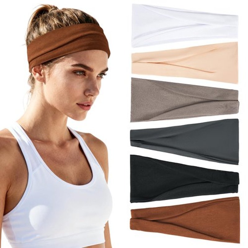 Headbands for Women Non-Slip Elastic Hair Bands, 6 Pack Stretchy Soft Cloth Sweat Band, Fabric Workout Headband, Fashion Head Bands for Yoga Running Sports