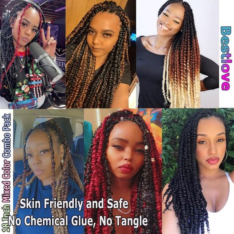 Bestlove 8 Packs Crochet Passion Twist Hair Pretwisted Ombre 1b/30/613 Crochet Hair Pre-looped Passion Twist Crochet Braiding Hair 18 Inch