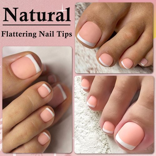 300pc French Tips Press on Toenails Women Fake Toes Nail Tips, Nude Pink Glue on Toe Nails Press ons Fake Toenail Soft Gel False Toe Nail Artificial Toe Fake Nail Tip for Acrylic Toenail Extension