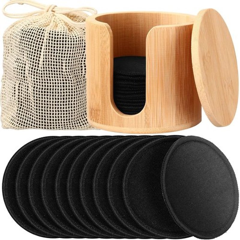 Foaincore Reusable Makeup Remover Pads - 40 Pcs Soft Bamboo Cotton Rounds with Storage Bag | Black