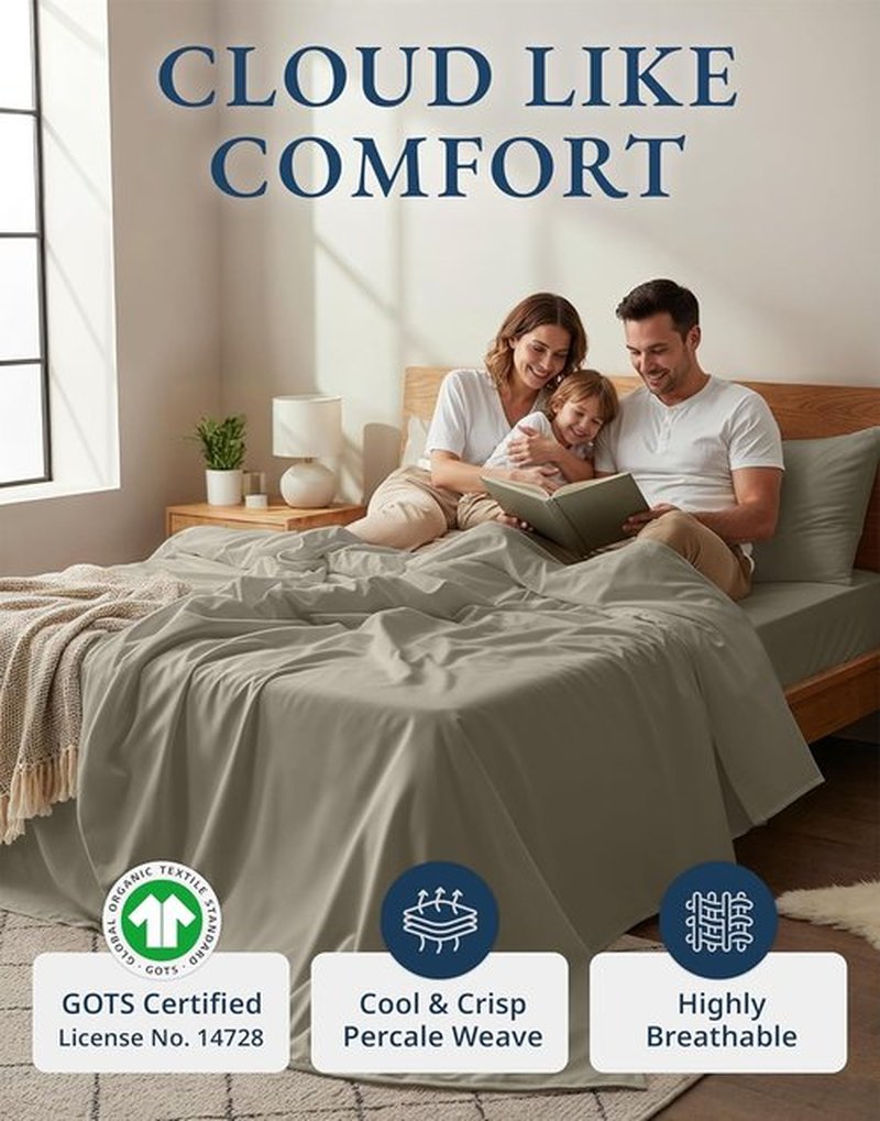 LANE LINEN 100% Organic Cotton Twin Sheets - Soft, Comfy, Temperature Regulating, Luxury Hotel Quality - Silver